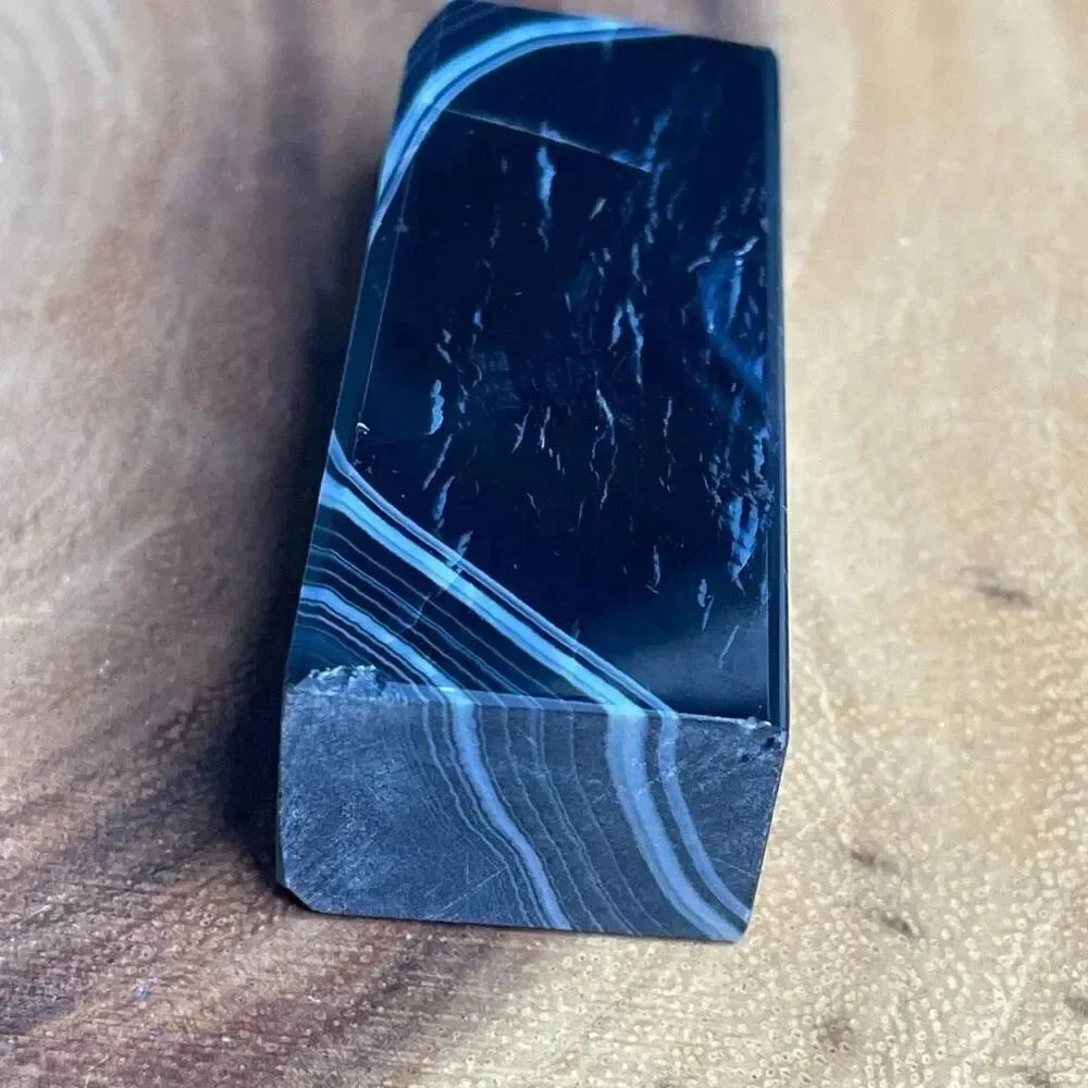 Black lace agate tower 4-sided druzy crystal banded banding, onyx, emotional hea